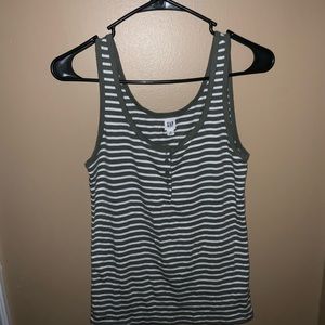 Gap green and white striped button front tank top, size medium